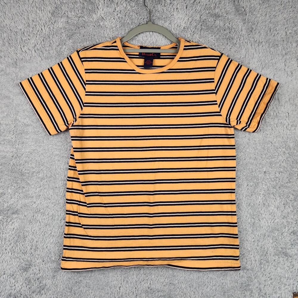 Vintage Denim & Co Shirt Womens Medium Yellow Black Striped Cotton Crew Neck 90s
